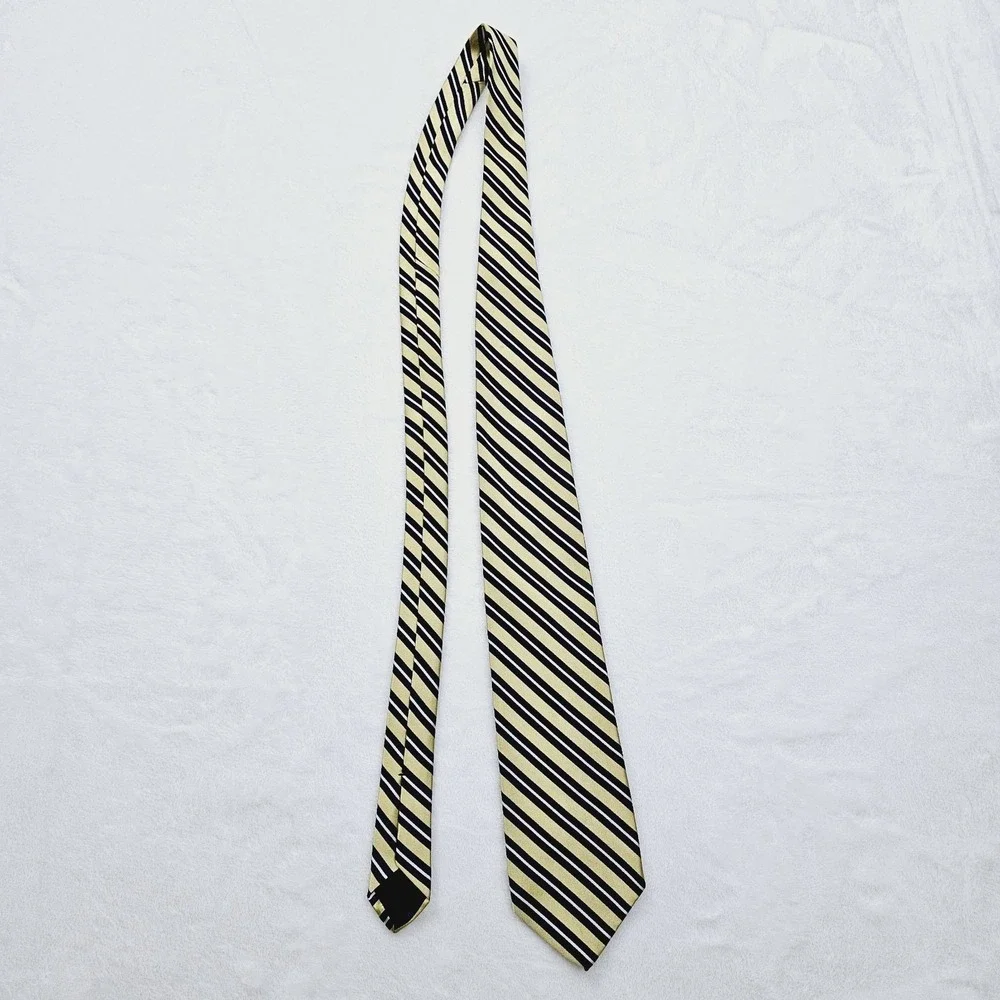 Brooks Brothers 346‎ Pure Silk Necktie Yellow Blue Stripe Made In USA Woven